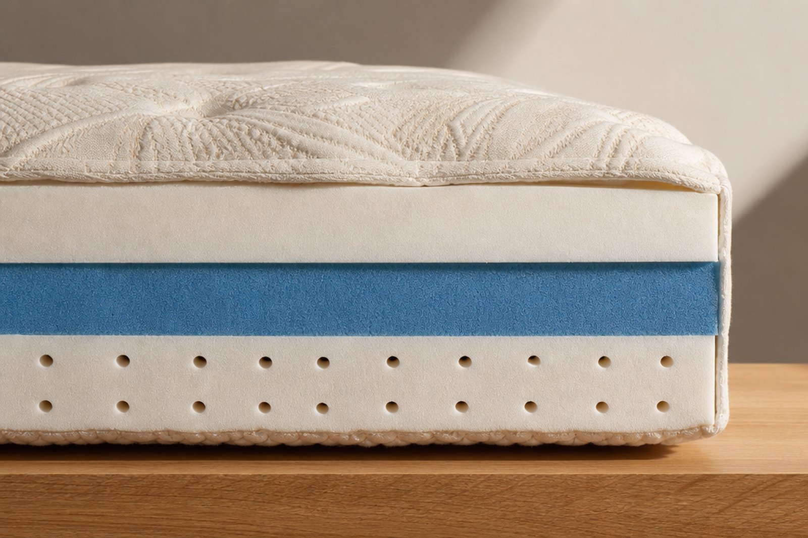 Coupe d'un matelas Polyfoam montrant quatre couches